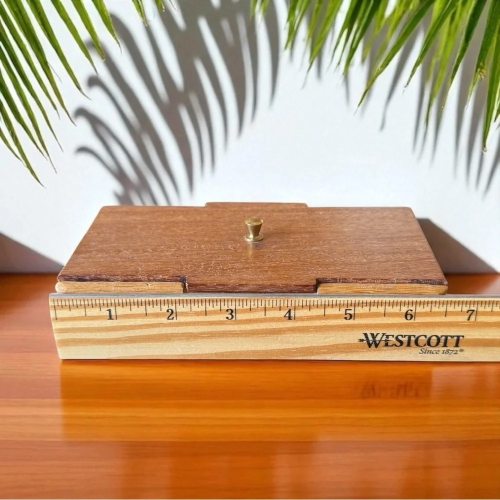 Handcrafted Wooden Trinket Box with Brass Knob – Artist Marked